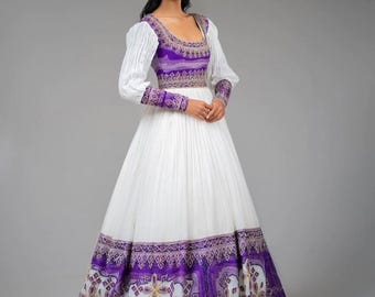 Ethiopian Habesha Kemis Handwoven Cotton Traditional Dress with Tibeb Embroidery African Heritage Fashion
