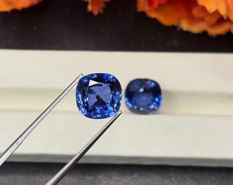 AAA Flawless Lab Created Tanzanite Cushion Cut Pair, 10x10x6.5 mm, 12.8 Ct, Loose Faceted Gemstone for Jewelry Making