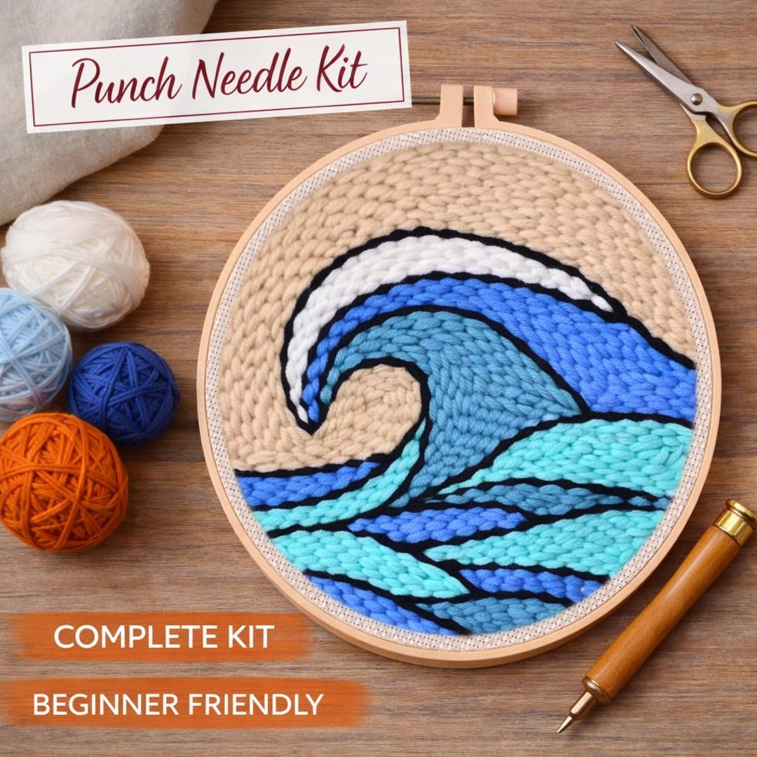 Ocean Wave Punch Needle Kit: Beginner DIY Coastal Embroidery (20cm X ...