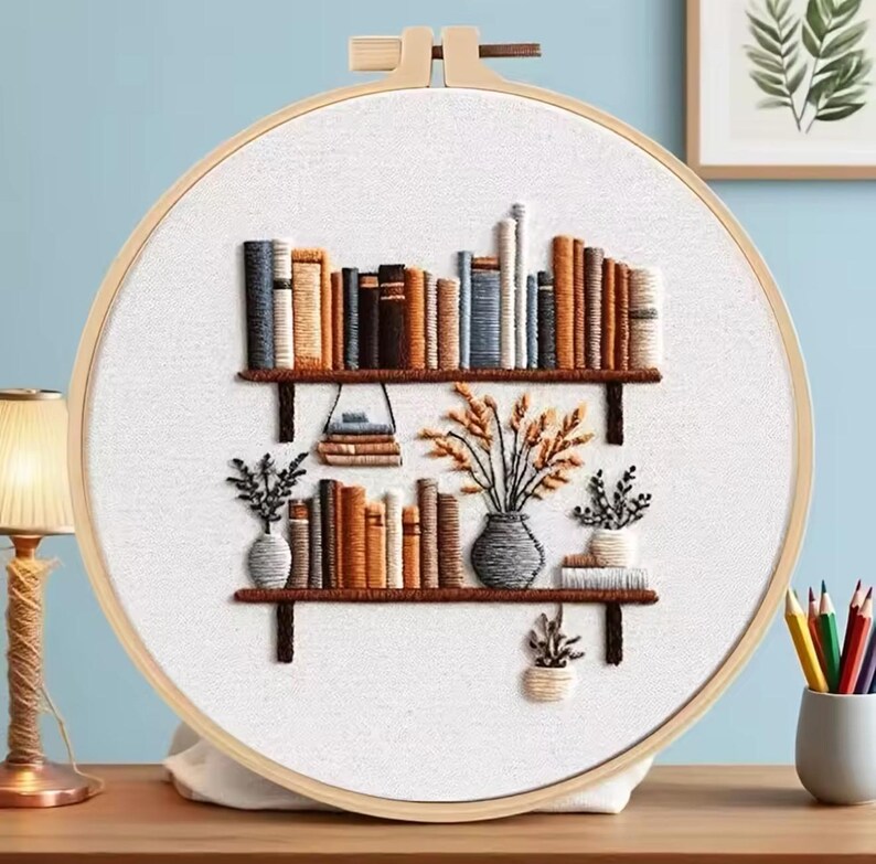 DIY Embroidery Kit – Starry/minimal Bookshelf Design, 20cm Hoop - Etsy
