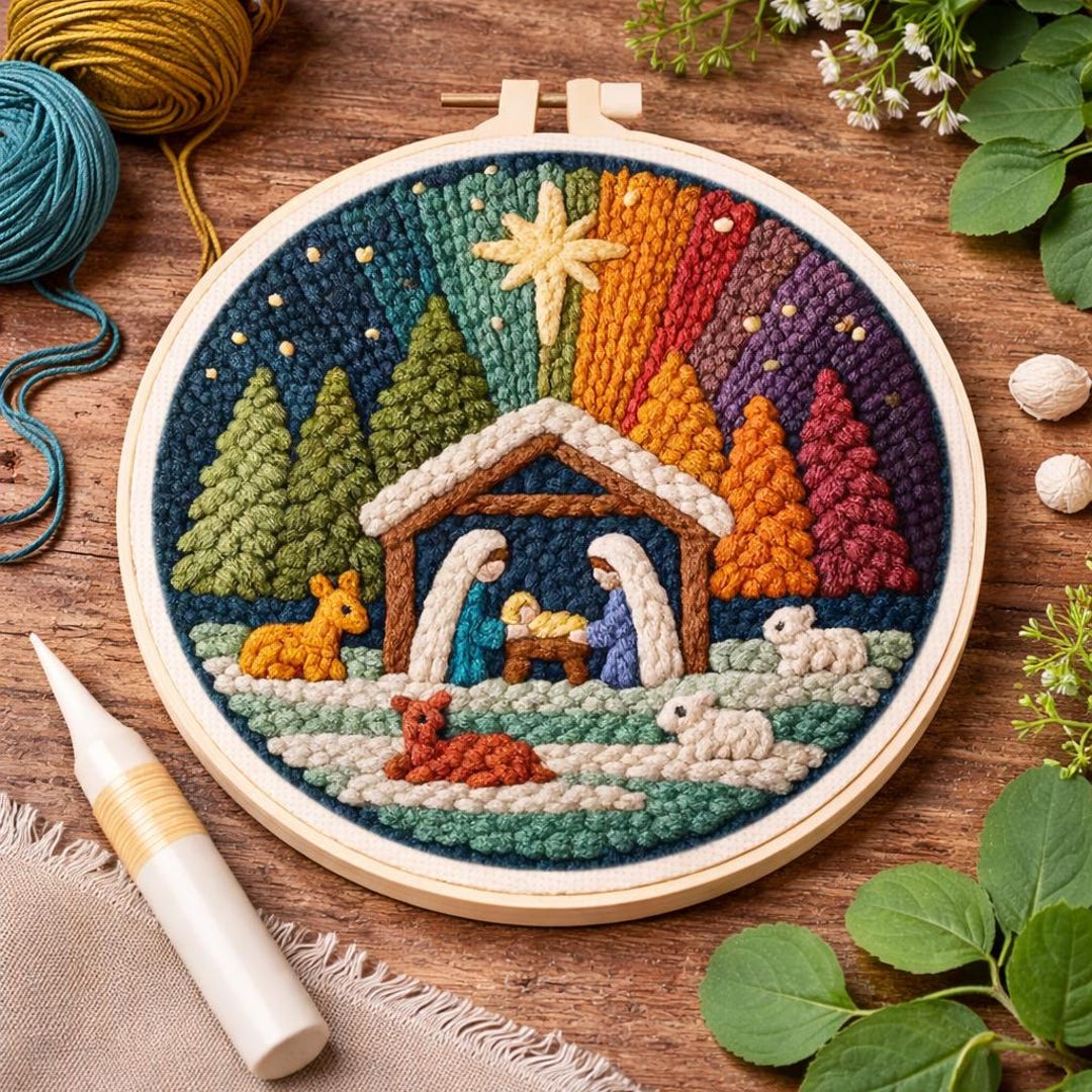 Nativity Scene Punch Needle Kit: Beginner Christmas Embroidery Craft ...
