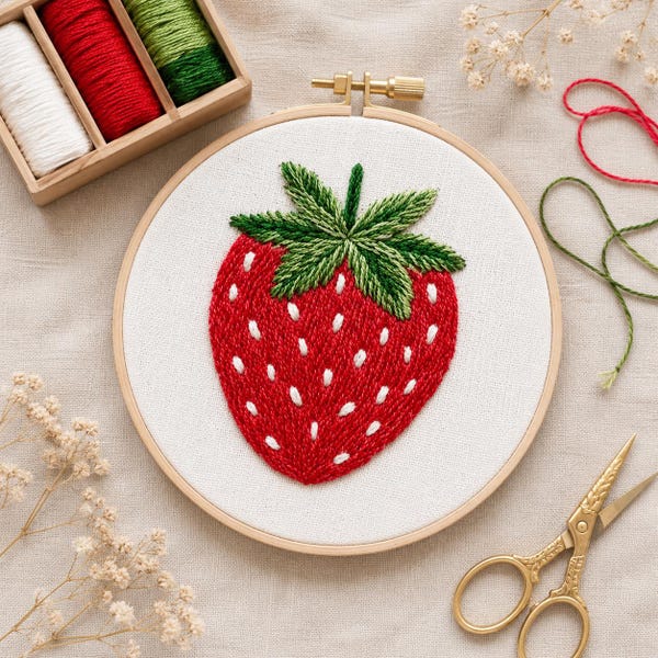 Strawberry Embroidery Kit: Beginner Fruit Stitching Craft Project
