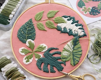 Kit de bordado botánico / Manualidad moderna de hojas / Decoración de pared con plantas para principiantes