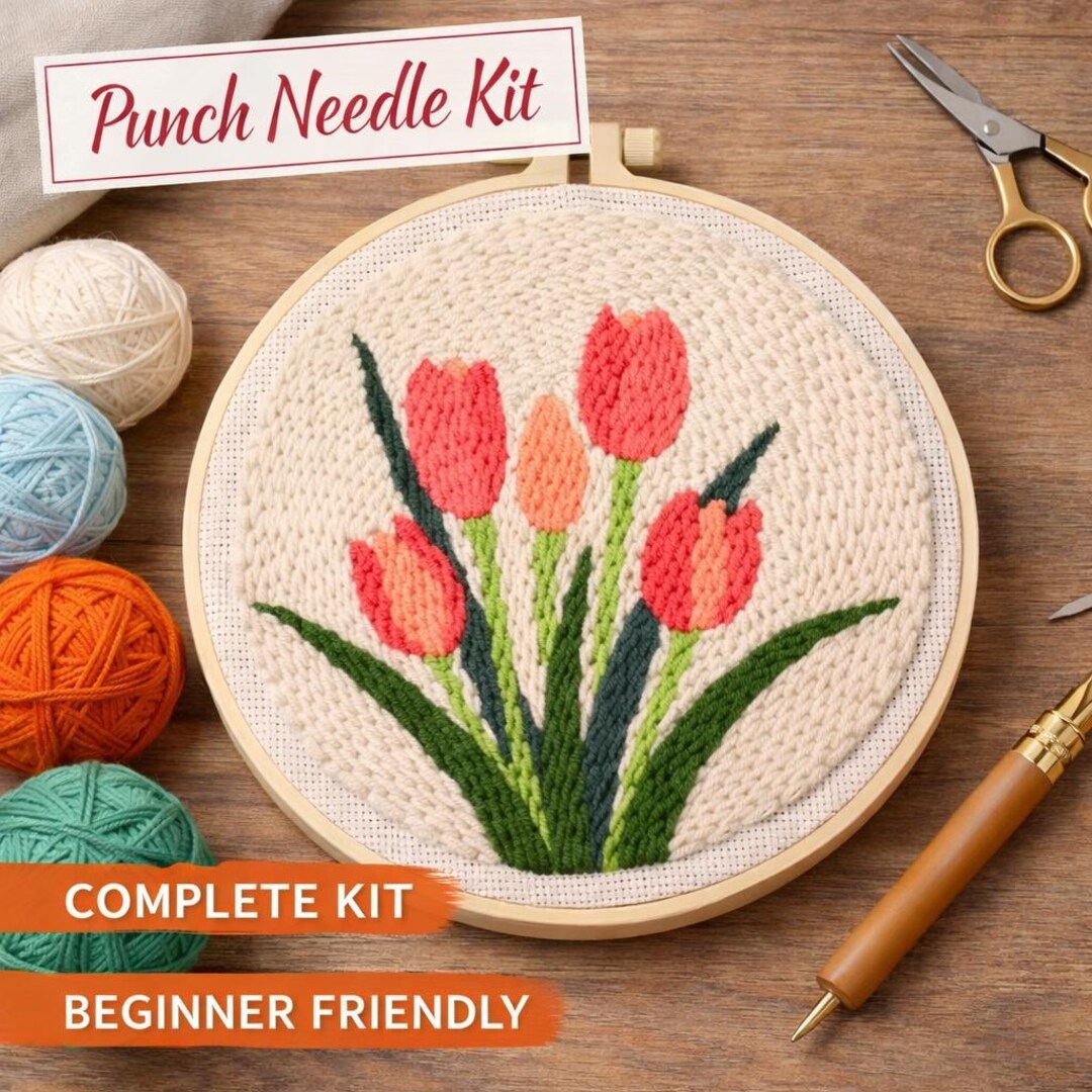 Pink Tulip Punch Needle Kit DIY Spring Floral Wall Art 20cm X 20cm - Etsy