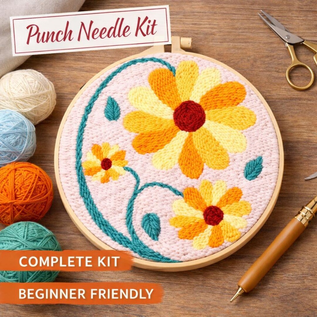 Sunny Yellow Daisy Punch Needle Kit DIY Floral Wall Art 20cm X 20cm - Etsy