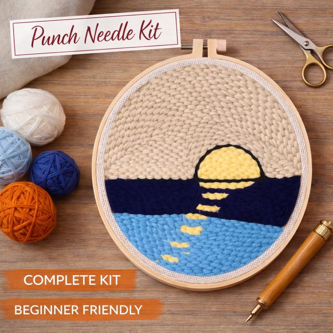Sunset Ocean Punch Needle Kit | Minimalist Seascape Craft | Beginner ...
