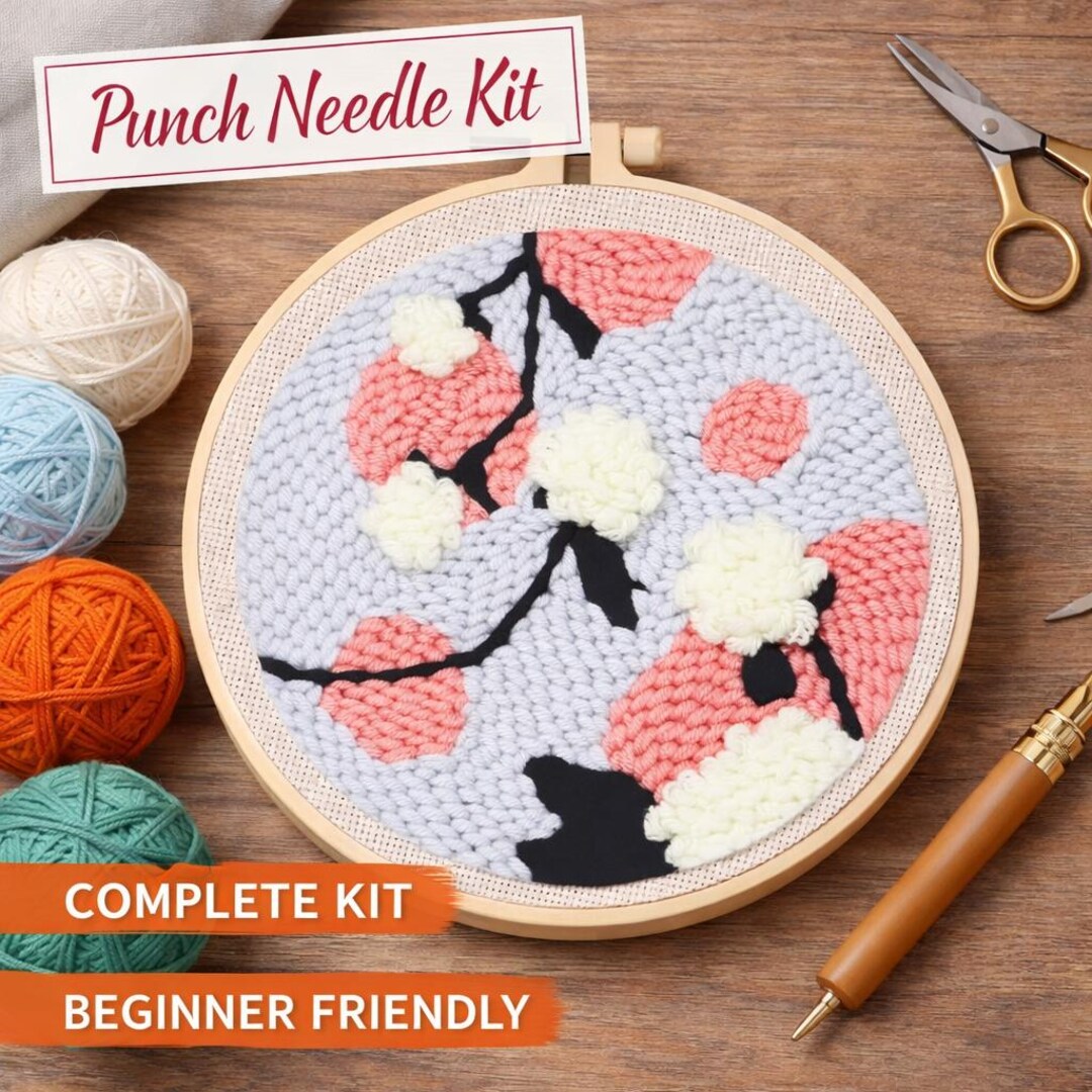 Cherry Blossom Punch Needle Kit DIY Floral Wall Art 20cm X 20cm - Etsy
