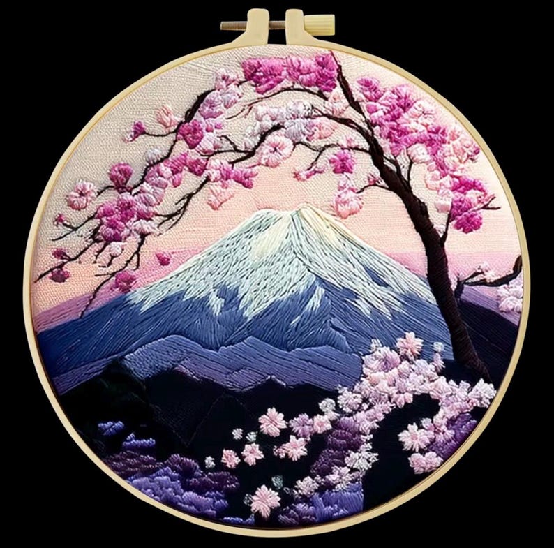 Mount Fuji Embroidery Kit Cherry Blossom Japanese Landscape Needlework ...