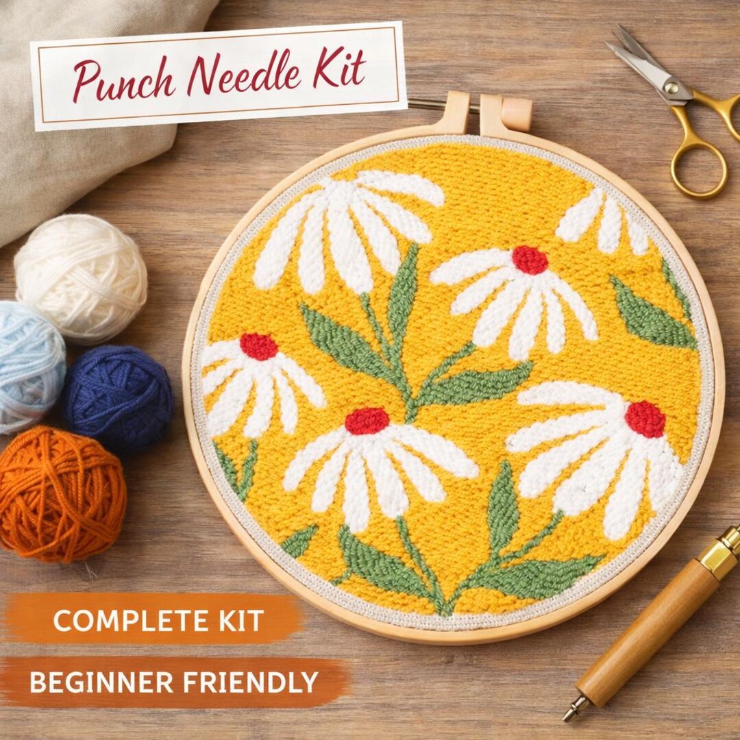 Cheerful Daisy Punch Needle Kit DIY Yellow Floral Art 20cm X 20cm - Etsy