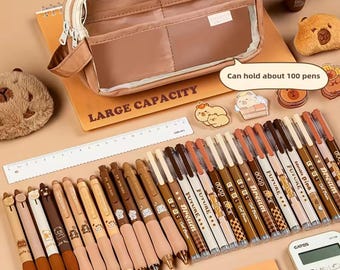 Capybara Pencil Pouch – Kawaii Plush Stationery Bag with Stickers