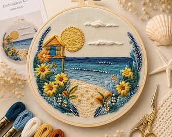 Kit de bordado playero para principiantes: bordado a mano costero DIY