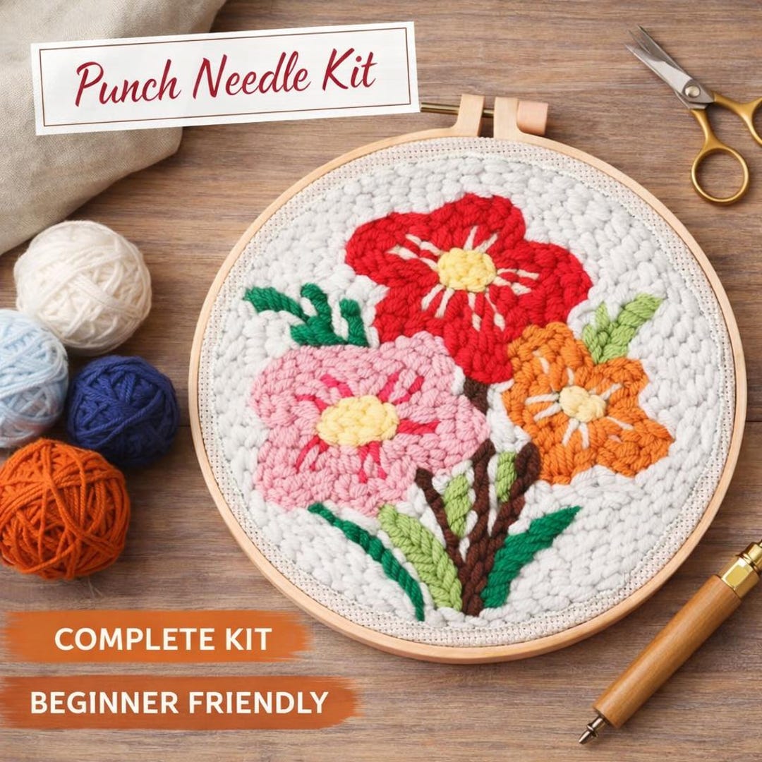 Colorful Floral Bouquet Punch Needle Kit, Beginner Craft Wall Decor - Etsy