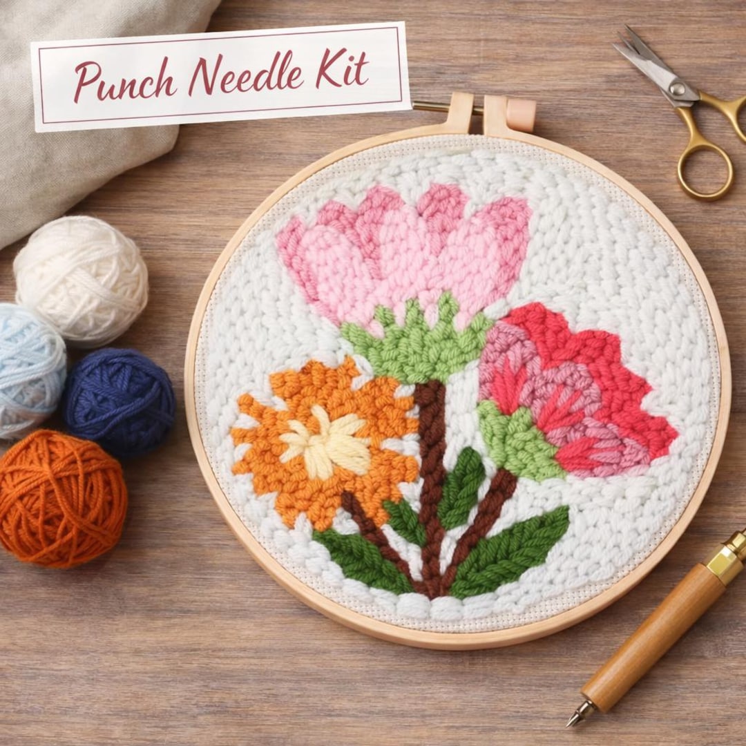 Floral Punch Needle Kit DIY Bouquet Wall Art 20cm X 20cm - Etsy