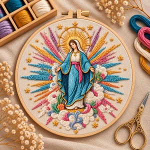 Virgin Mary Embroidery Kit, Catholic Gift for Her, Religious Needlework Craft