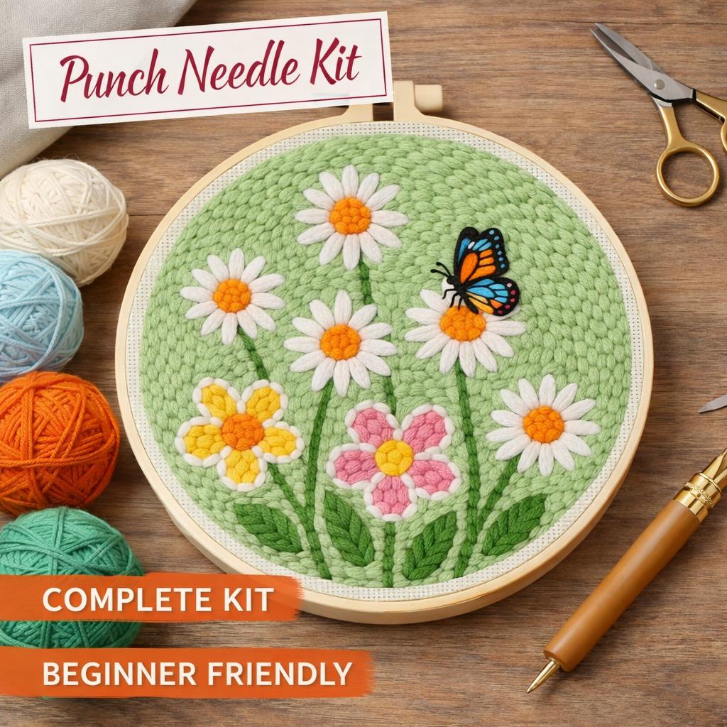 Spring Daisy Garden Punch Needle Kit Floral DIY 20cm X 20cm - Etsy