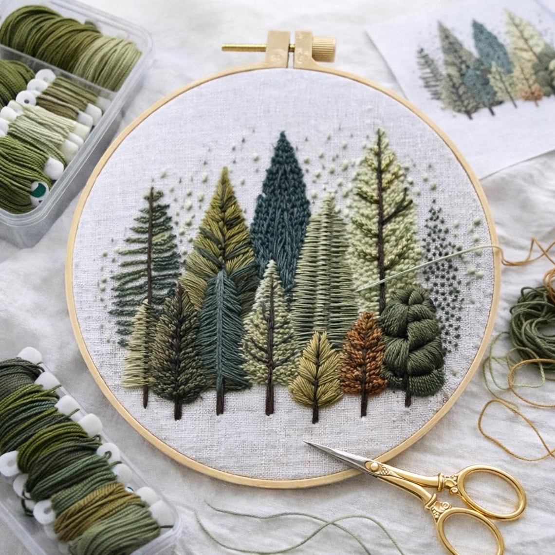 Forest Tree Line Embroidery Kit for Beginners, Woodland Nature Hand ...