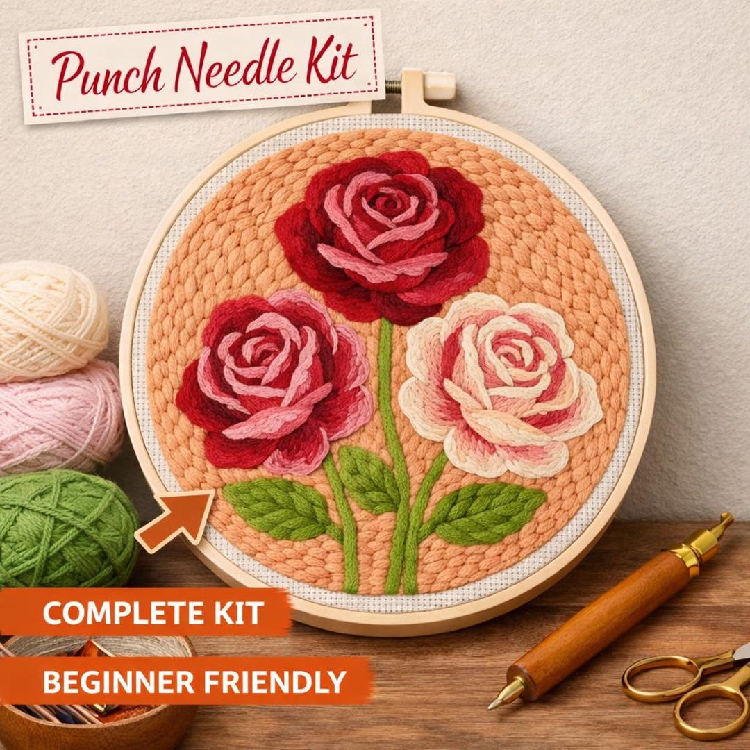 Rose Bouquet Punch Needle Kit DIY Floral Wall Art Beginner Craft 20cm X ...
