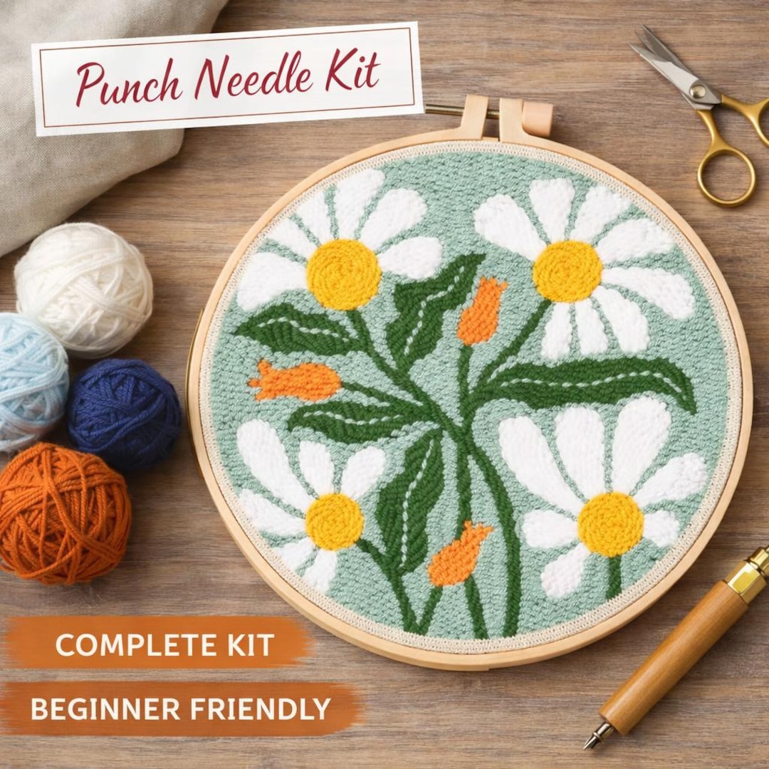 Fresh Daisy Garden Punch Needle Kit DIY Floral Wall Art 20cm X 20cm - Etsy