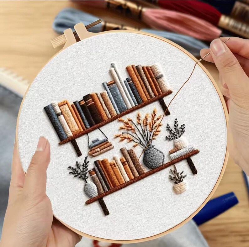 DIY Embroidery Kit – Starry/minimal Bookshelf Design, 20cm Hoop - Etsy