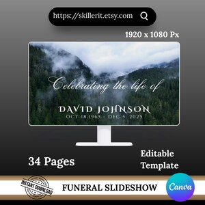 Funeral Slideshow Template Canva, Misty Forest Memorial Slideshow 34 Slides Animated, Celebration of Life Digital Download