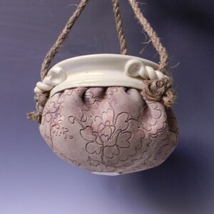 Handmade Ceramic Lace-Impressed Hanging Planter / Flower Pot image 3