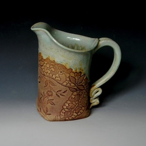 Antique Lace Collar Impressed Ceramic 1 Quart Pitcher