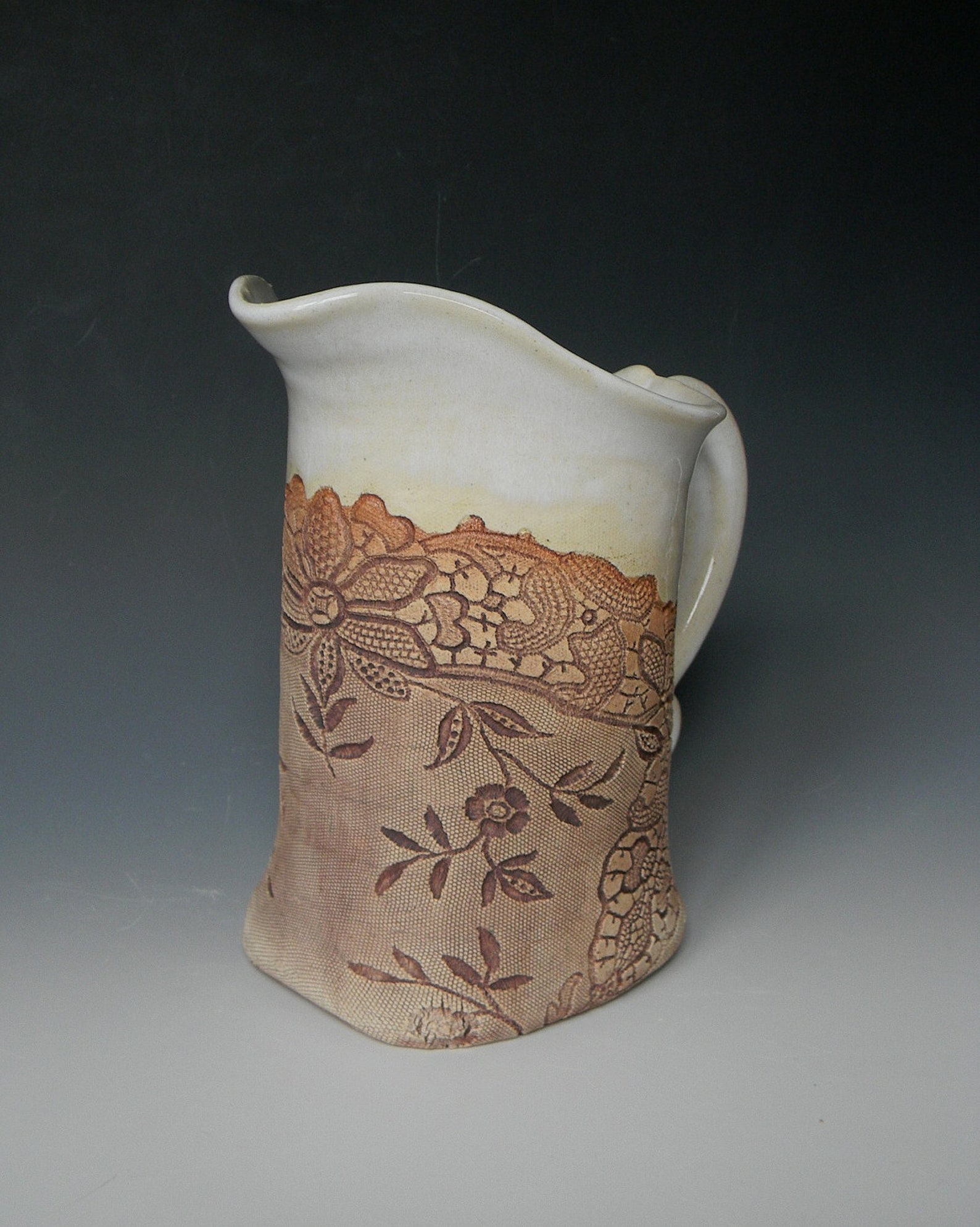 Antique Lace Collar Impressed Ceramic 1 Quart Pitcher Etsy