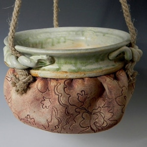 Handmade Ceramic Lace-Impressed Hanging Planter / Flower Pot image 4