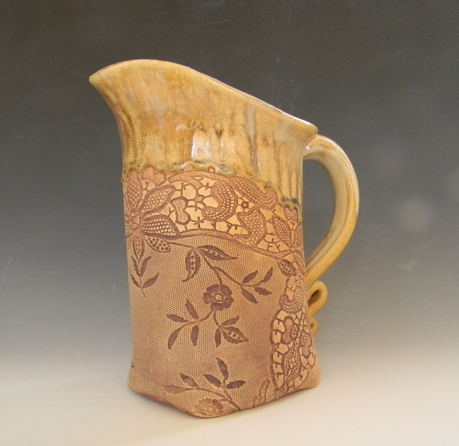Antique Lace Collar Impressed Ceramic 1 Quart Pitcher Etsy