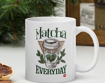 Tasse Matcha Latte | | 11 oz en céramique, tasse japonaise à matcha, tasse Matcha de tous les jours, tasse kanji, art japonais, cadeau pour amateur du Japon et amateur de matcha