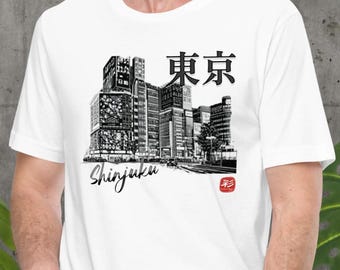 Shinjuku Tokyo T-Shirt | 東京 Kanji | Black & White Cityscape, Tokyo Urban Tee, Japan Travel Tee, Japanese Street Wear, Gift for Japan Lover