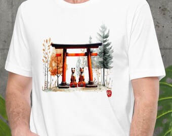 Fox & Torii T-Shirt | Japanese Shrine | Forest Design, Japanese Shrine Tee | Fushimi Inari Tee, Japanese Street Wear, Gift for Japan Lover