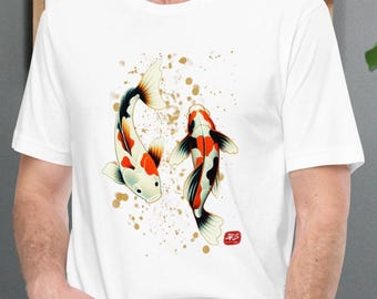 Koi Fisch-T-Shirt | Vintage Aquarell-Stil | Japanisches Symbol, japanisches Koi-Tee, japanische Straßenkleidung, Japan Kunst, Geschenk für Japan-Liebhaber