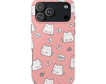 Funda para iPhone con diseño de gato rosa de dibujos animados, con estampado kawaii