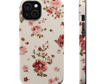 Funda vintage floral rosa para iPhone, elegante funda floral para teléfono