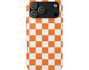 Orange Checkerboard iPhone Case, Retro Bold Pattern
