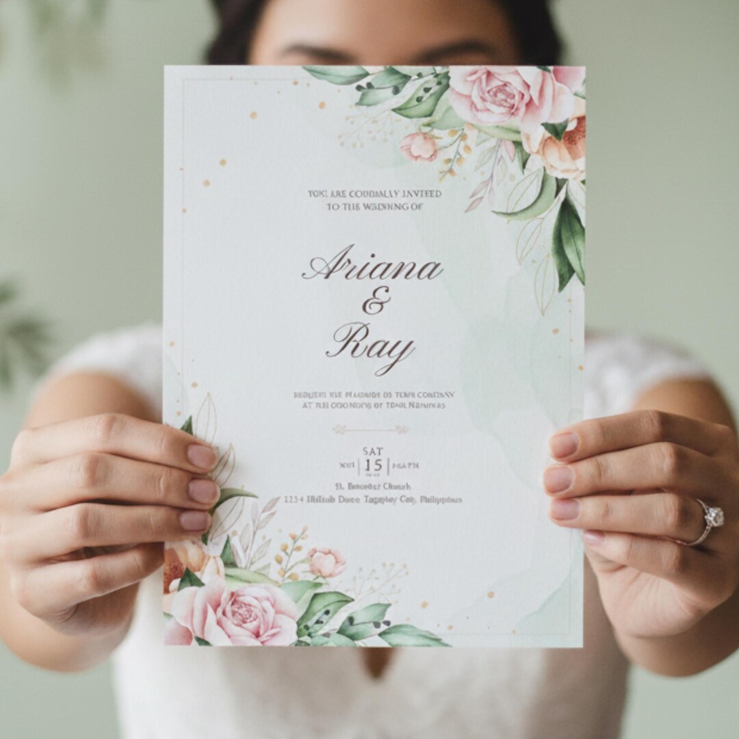 Sage Green Floral Wedding Invitation Template: Editable and Printable ...