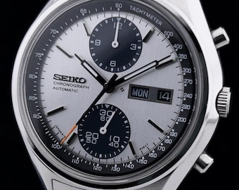 Seltener Vintage Seiko Panda Chronograph 6138-8020 Automatik Silber Zifferblatt Herren Geschenkuhr