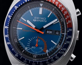 seiko pogue pepsi Speed Timer 6139 Blue dial vintage automatic chronograph mens watch 1970s