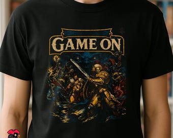 GAME ON T-Shirt | Warhammer Quest Silver Tower Inspired Retro Board Game Tee | Fantasy Dungeon Crawler Gamer Shirt | Black Unisex Tee