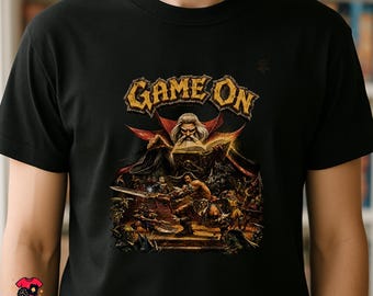 GAME ON T-Shirt | HeroQuest Inspired Retro Board Game Tee | Fantasy Dungeon Crawler Gamer Shirt | Black Unisex Tee