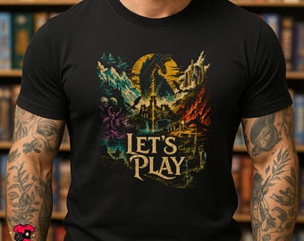 LET'S PLAY T-Shirt | Dwellings of Eldervale Inspired Retro Board Game Tee | Fantasy Strategy Gamer Shirt | Black Tee