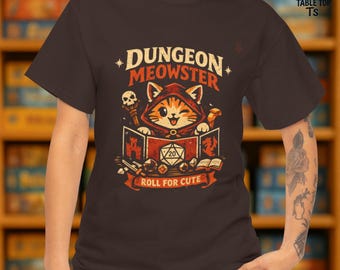 Dungeon Meowster T-Shirt | Funny DnD Cat Shirt | Dungeon Master Tee | RPG Gamer Gift | Fantasy Tabletop D&D Player DM Screen Roll For Cute