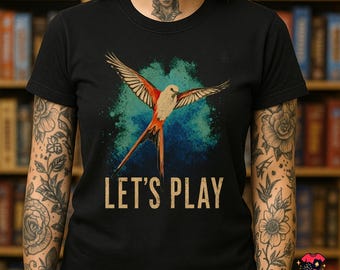 LET'S PLAY T-Shirt | Wingspan Inspired Retro Board Game Tee | Bird Lover Strategy Gamer Shirt | Black Unisex Tee