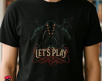 LET'S PLAY Cthulhu Inspired T-Shirt | Horror Board Game Tee | Death May Die Style Shirt | Cosmic Horror Gamer Apparel | Tabletop Gift Unisex