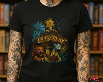LET'S PLAY T-Shirt | Spirit Island Inspired Retro Board Game Tee | Cooperative Strategy Gamer Shirt | Black Unisex Tee