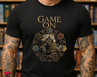 GAME ON T-Shirt | Terra Mystica Inspired Retro Board Game Tee | Fantasy Strategy Gamer Shirt | Black Unisex Tee