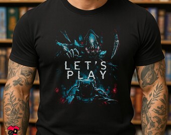 LET'S PLAY T-Shirt | Nemesis Inspired Retro Board Game Tee | Sci-Fi Horror Gamer Shirt | Black Unisex Tee