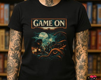 GAME ON T-Shirt | Arkham Horror The Card Game Inspired Retro Board Game Tee | Lovecraft Horror Gamer Shirt | Black Unisex Tee