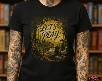 LET'S PLAY T-Shirt | Everdell Inspired Retro Board Game Tee | Woodland Strategy Gamer Shirt | Black Unisex Tee